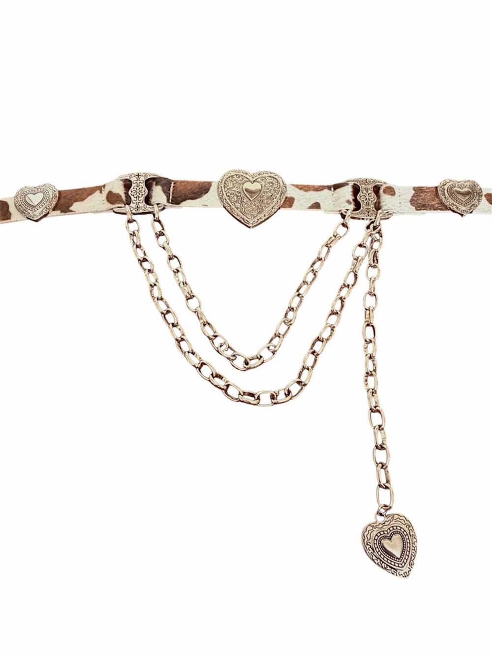 Haute Hippie Cow Print faux fur Hair-on-Hide Heart Chain Belt NWT - Picture 3 of 13
